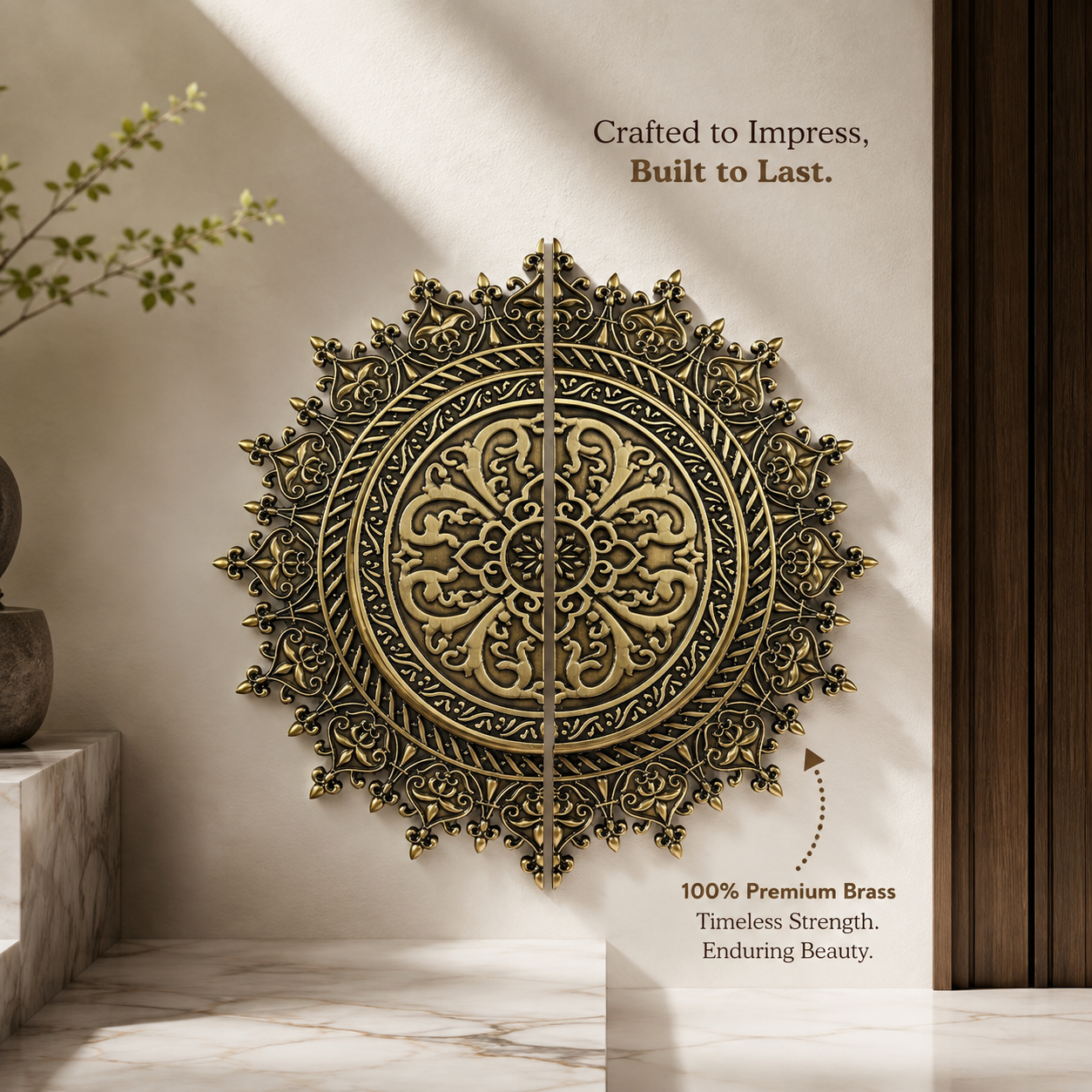 Graving Double Door Handle – Solid Brass Main Door Pull with Carved Detailing - Image 2