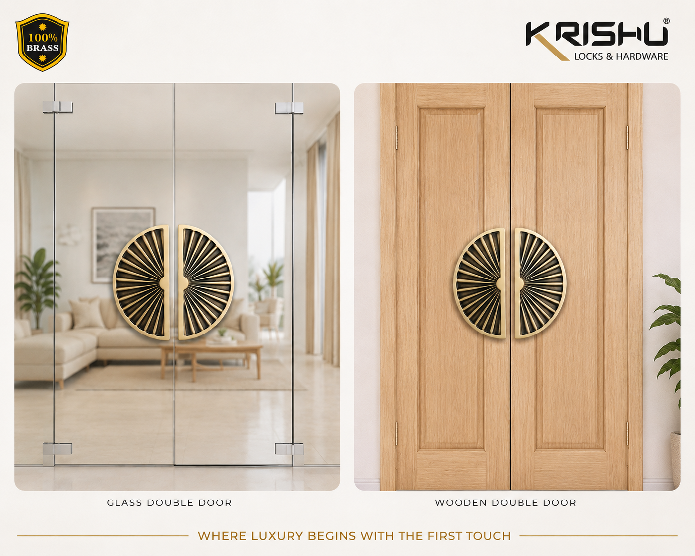 Double Door Handle – Venus Design | Premium Brass Finish