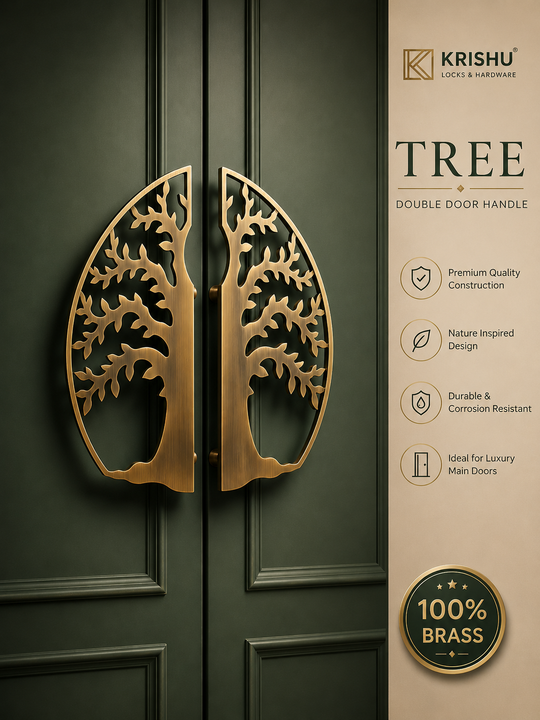 Double Door Handle – Tree Design - Classic Antique Finish
