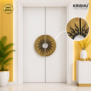 Double Door Handle – Sunflower Design | Premium Brass Finish