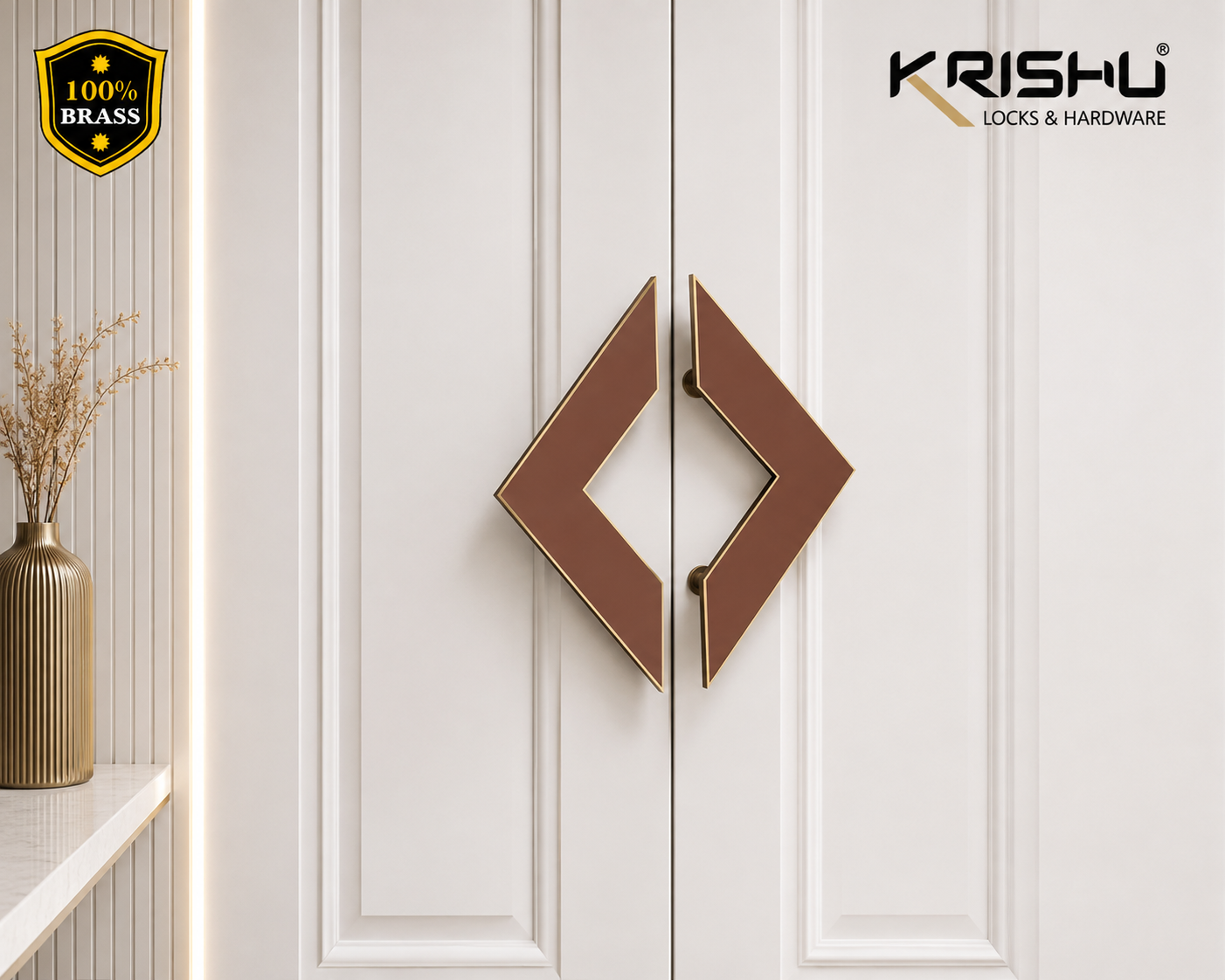 Double Door Handle – Diamond Design | Premium Brass Finish - Image 4