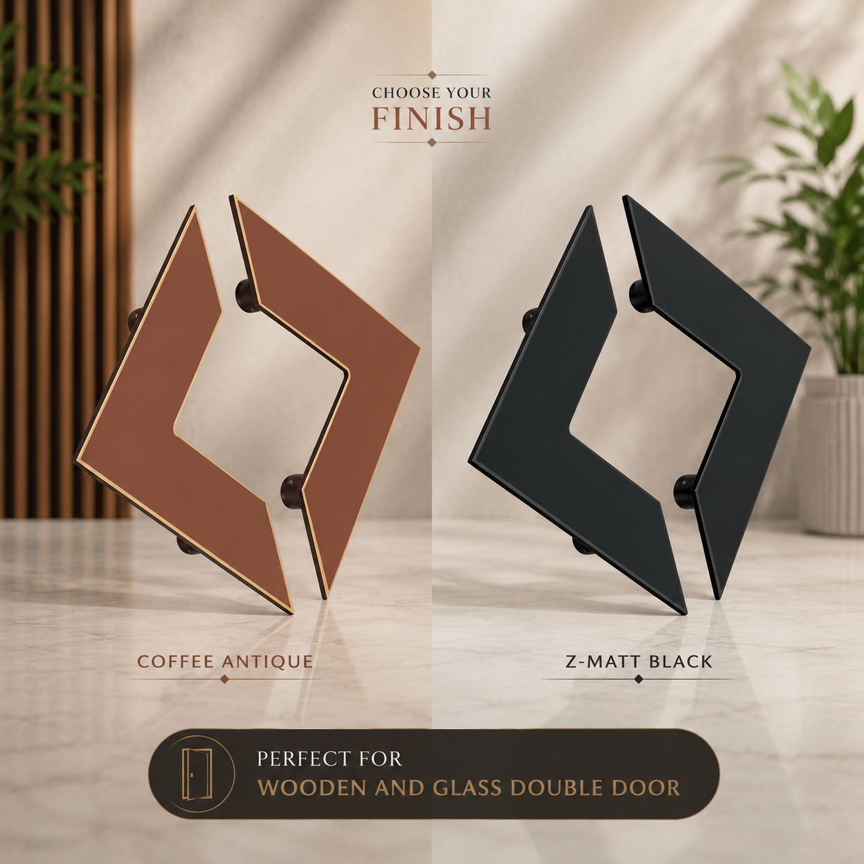 Double Door Handle – Diamond Design | Premium Brass Finish - Image 2