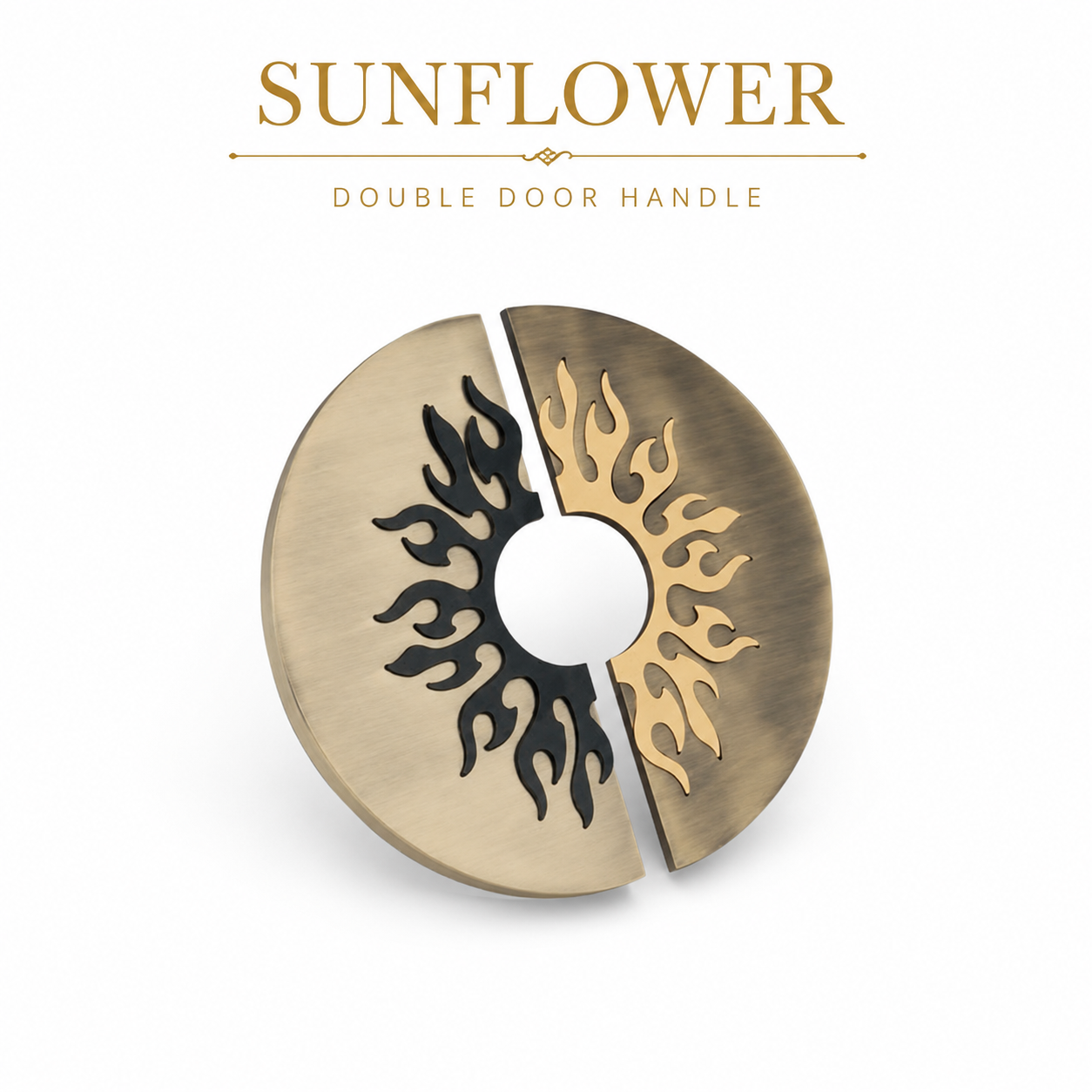 Double Door Handle – Sunflower Design | Premium Brass Finish - Image 3