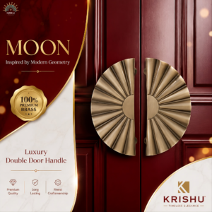 Double Door Handle – Moon Design | Premium Brass Finish
