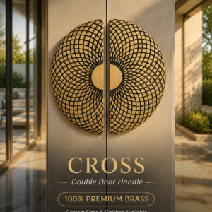 Double Door Handle – Cross Design | Classic Brass Finish