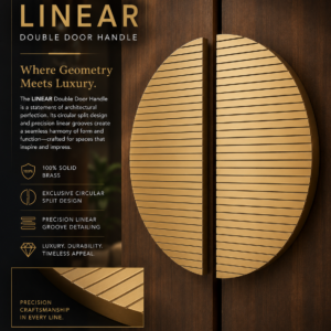 Double Door Handle – Linear Design | Classic Brass Finish