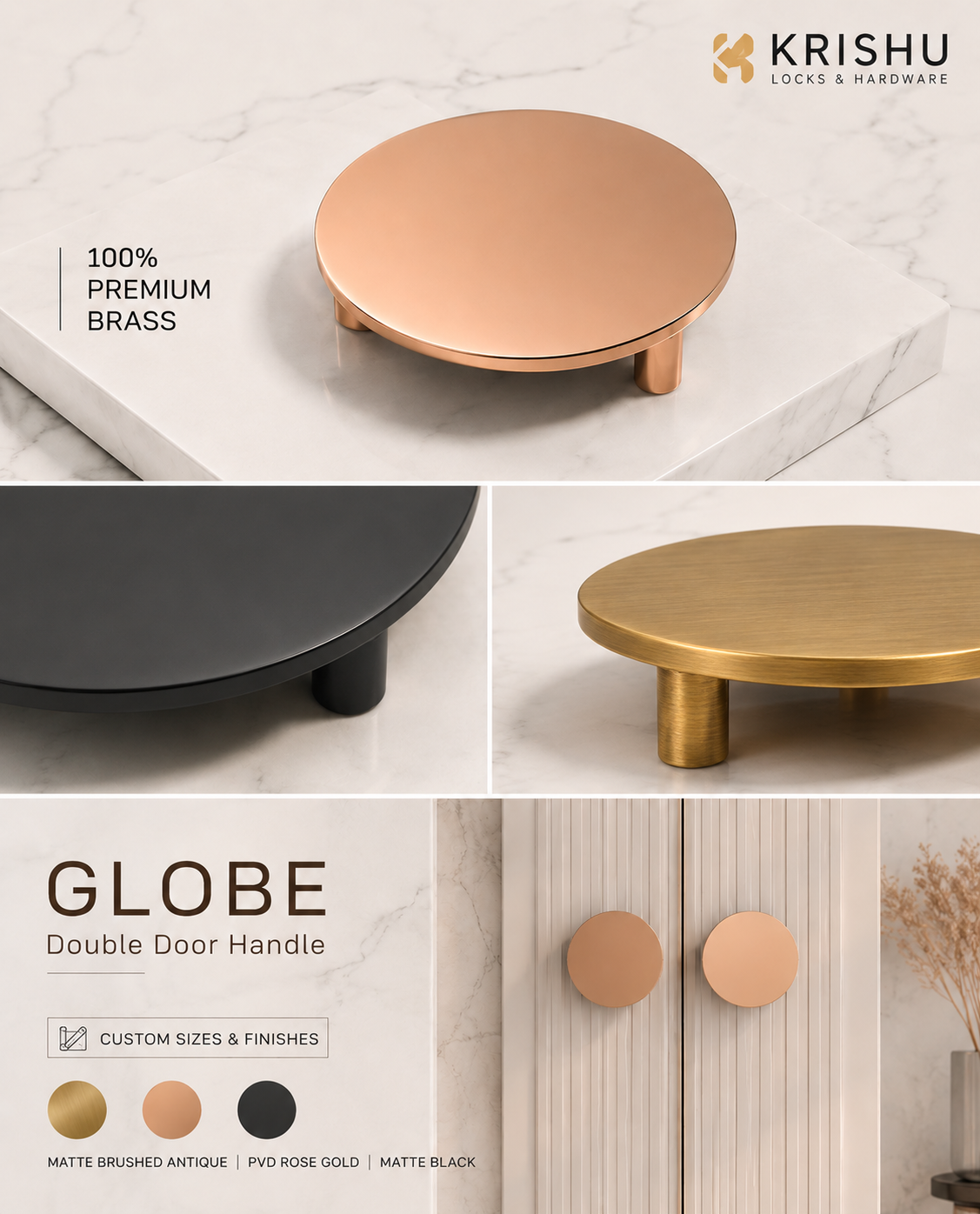 Double Door Handle & Knob – Globe | Elegant Spherical Design with Modern Appeal
