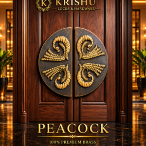 Double Door Handle – Peacock Design | Premium Brass Finish