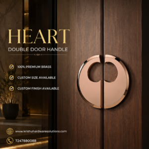 Double Door Handle – Heart Design | Classic Brass Finish