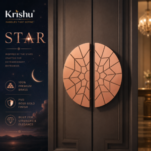 Double Door Handle – Star Design | Classic Brass Finish