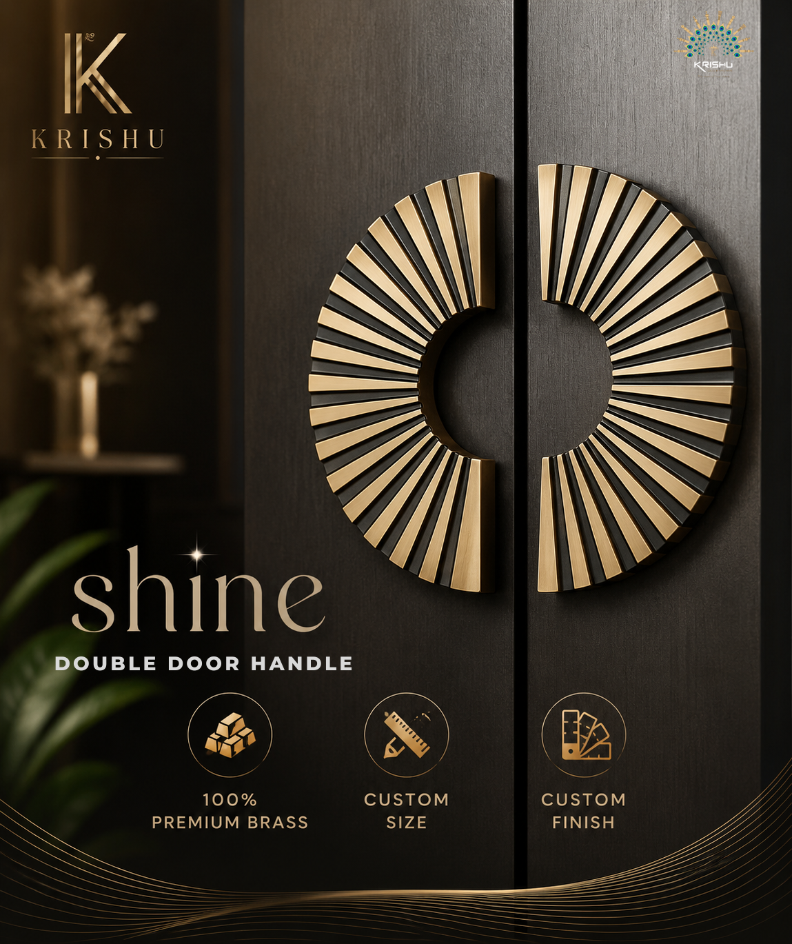 Double Door Handle – Shine Design | Premium Brass Finish