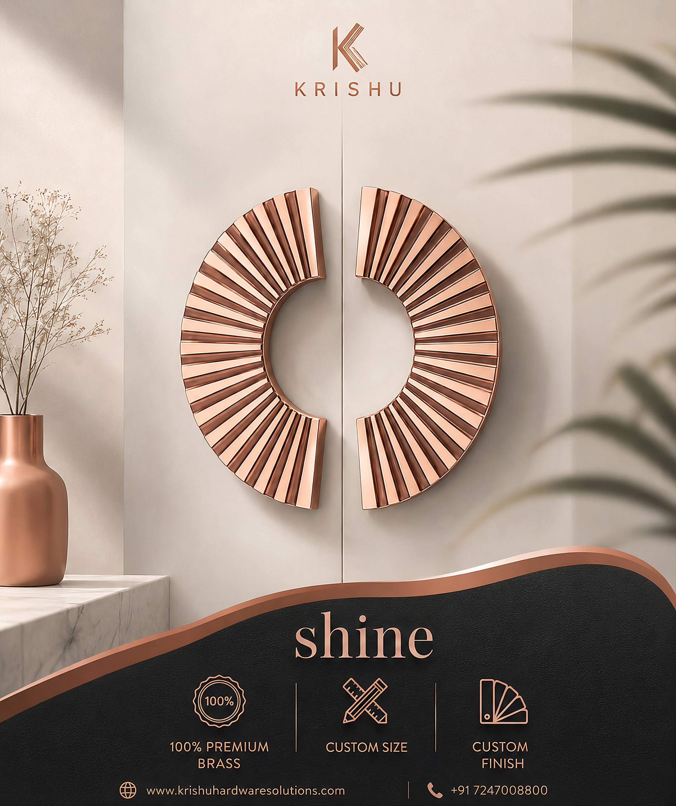 Double Door Handle – Shine Design | Premium Brass Finish - Image 2